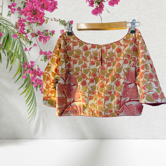 Cotton Printed Blouse in a Leaf Pattern