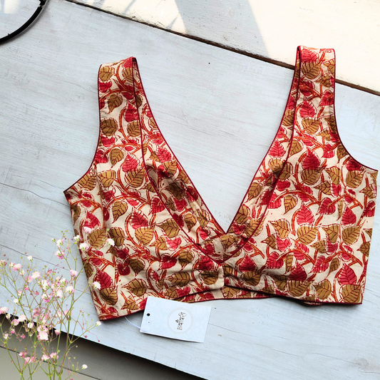 Kalamkari Cotton Plunging Neckline Blouse