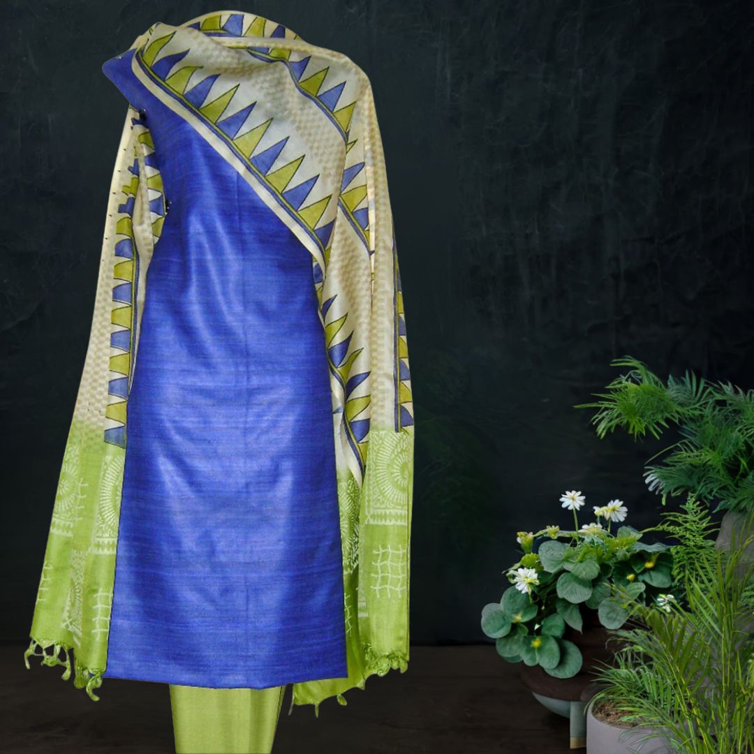 Triangle Pattern Tussar Silk Suit Material