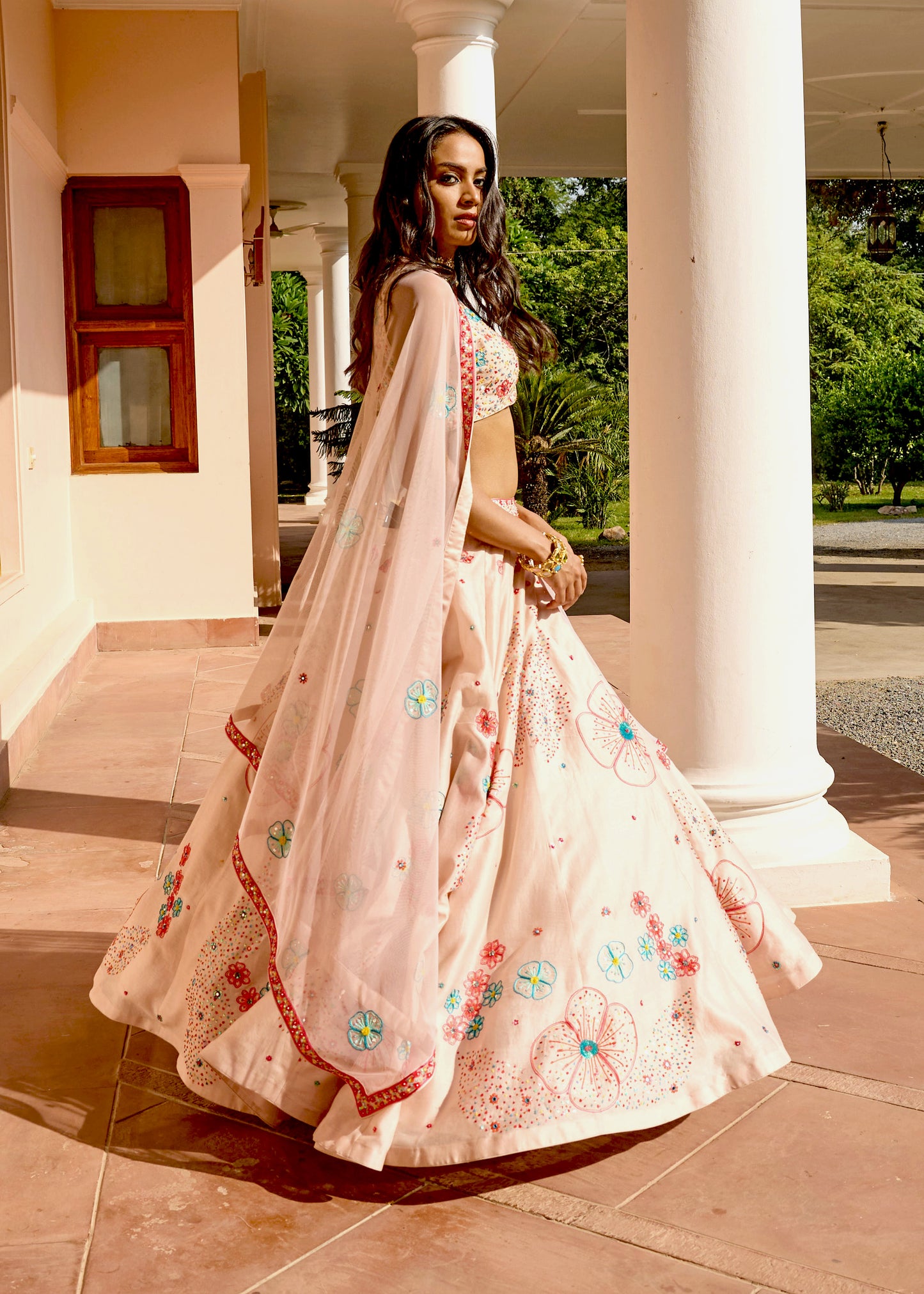Uptown Girl Peach Floral Lehenga