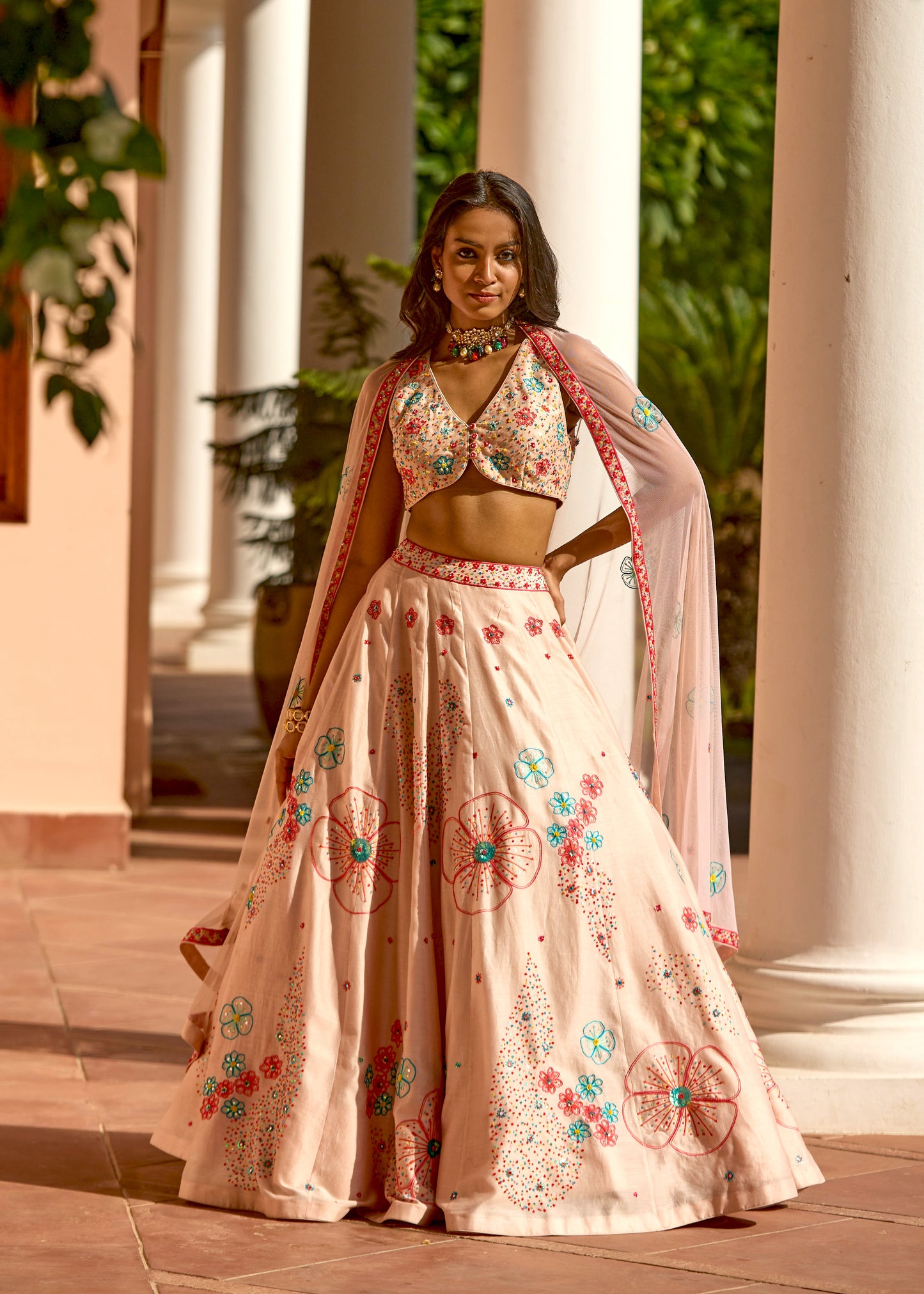 Uptown Girl Peach Floral Lehenga