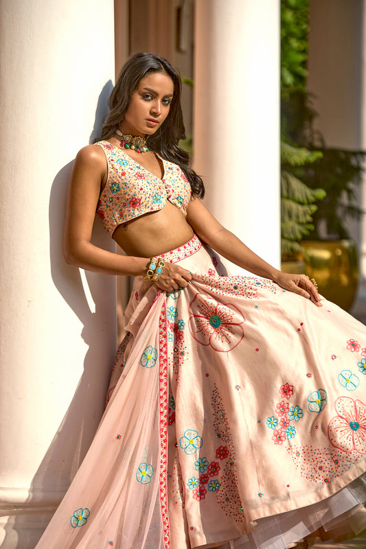 Uptown Girl Peach Floral Lehenga