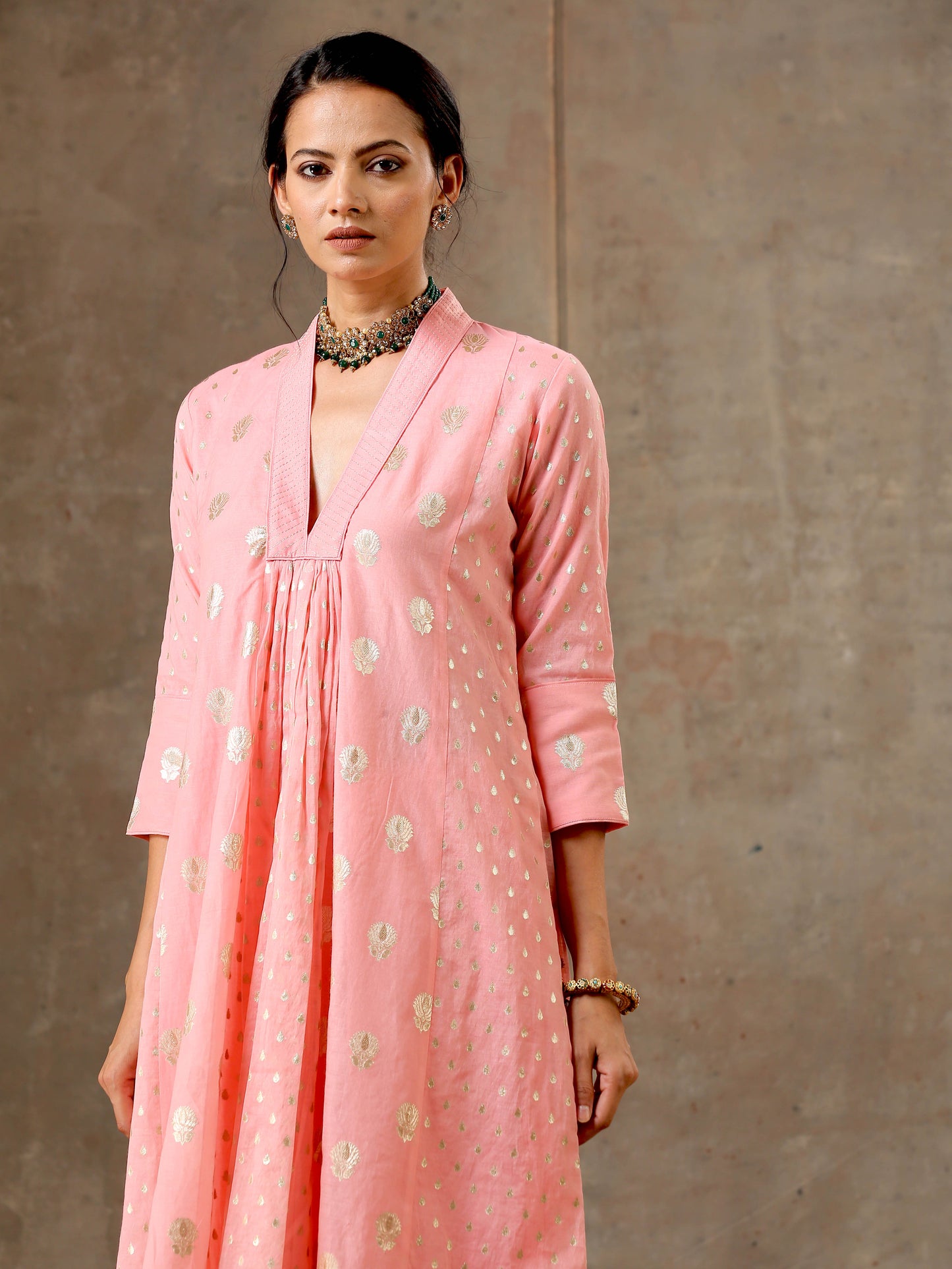 5 Kali Silk Chanderi Kurta Set in Peach