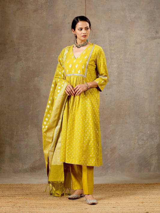 Chanderi Silk Yoke Kurta in Mustard Yellow