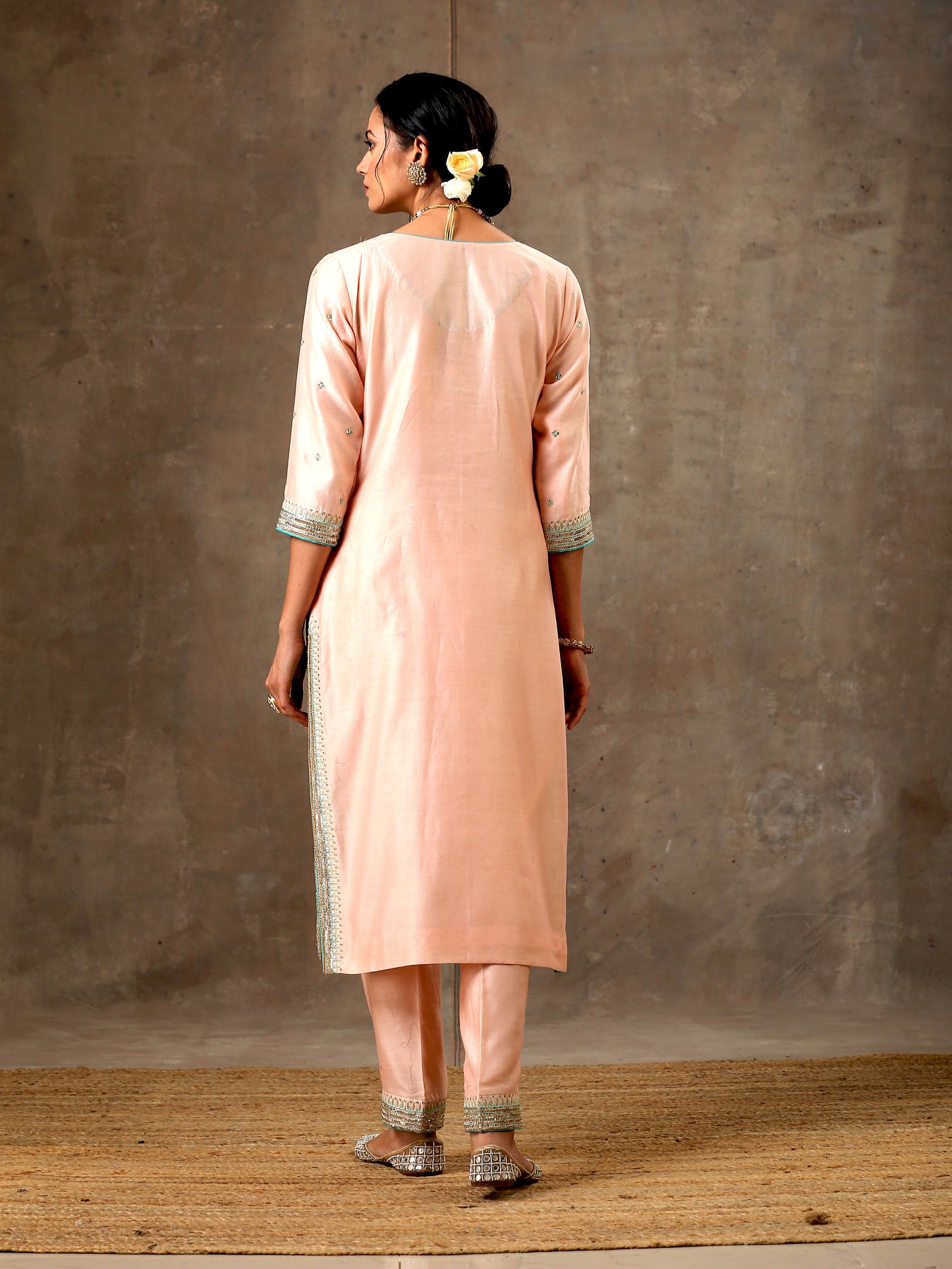 Malhaar Chanderi Silk Ensemble - Peach Green