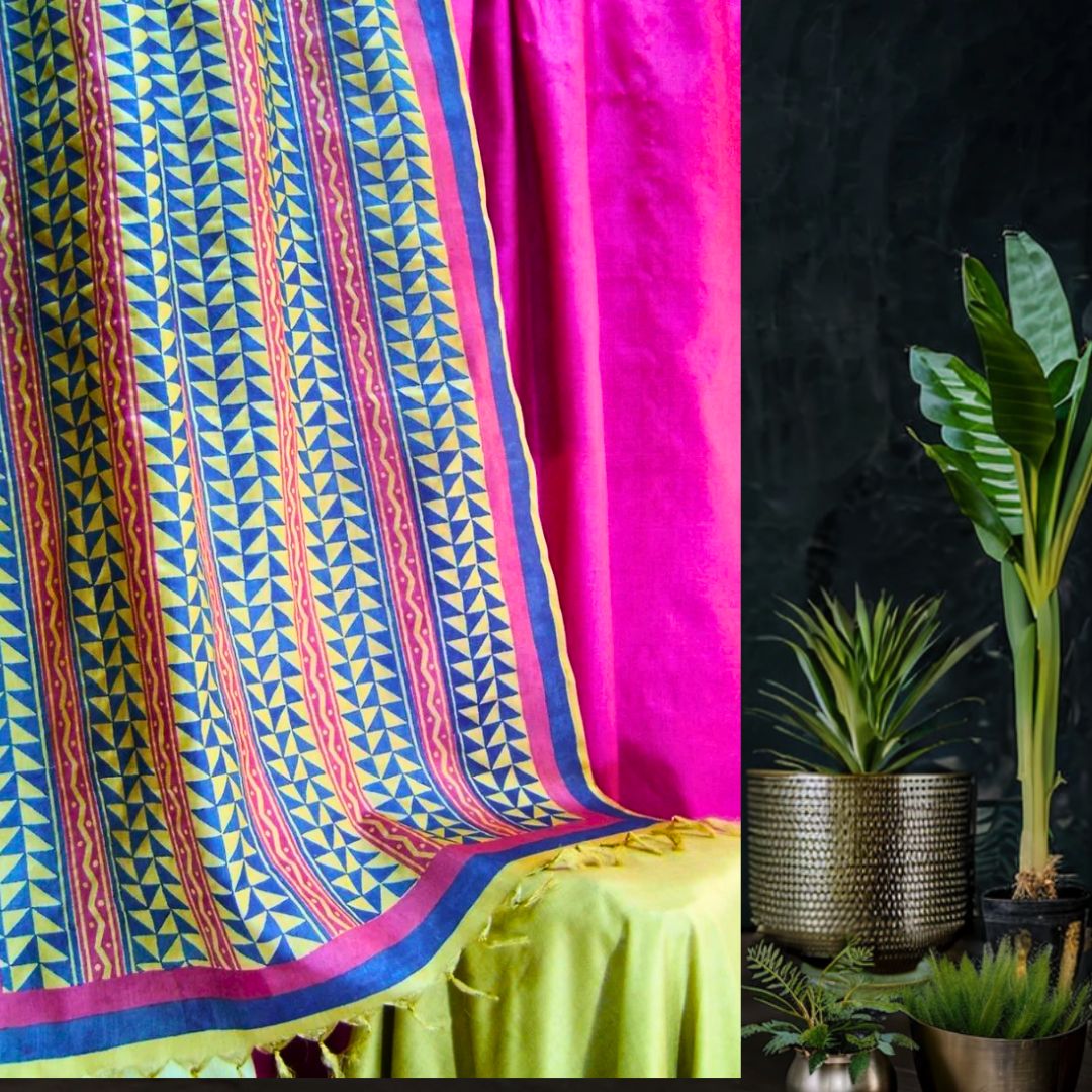 Block Printed Tussar Silk Suit with Tussar Dupatta - Pink