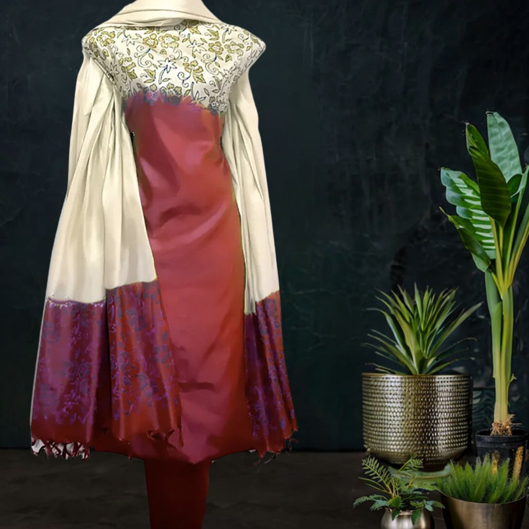 Block Printed Tussar Silk Suit Material