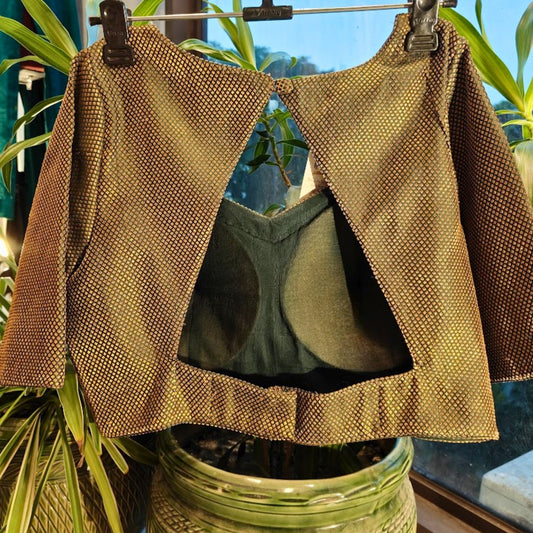 Banarasi Brocade Green Silk Blouse with Sleeves