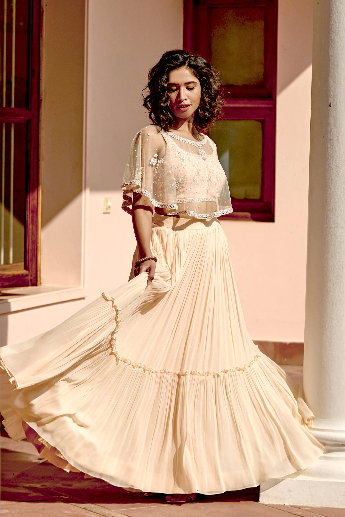 Uptown Girl Short Cape Lehenga Skirt