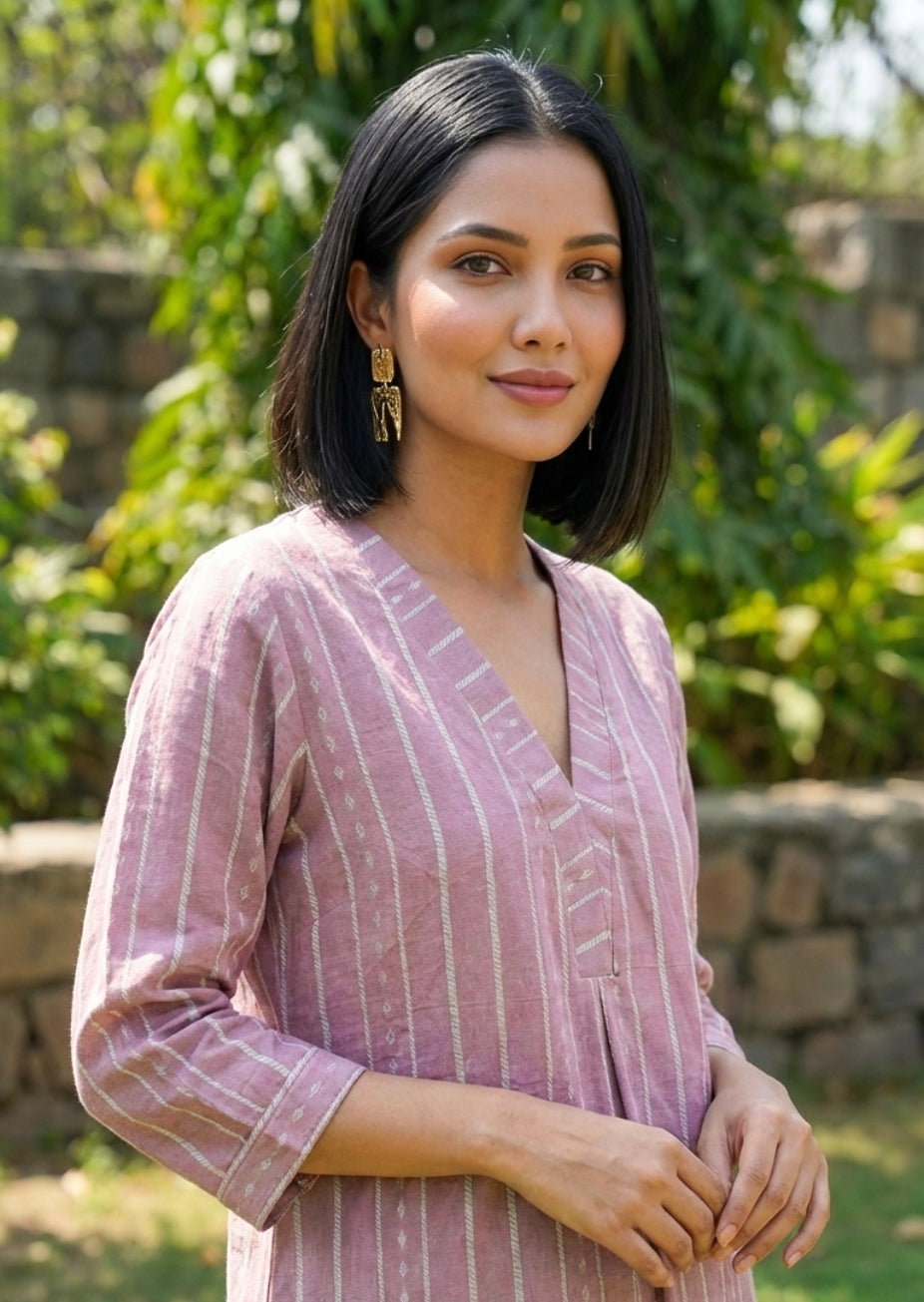 Mauve Purple Handloom Cotton Coord Set