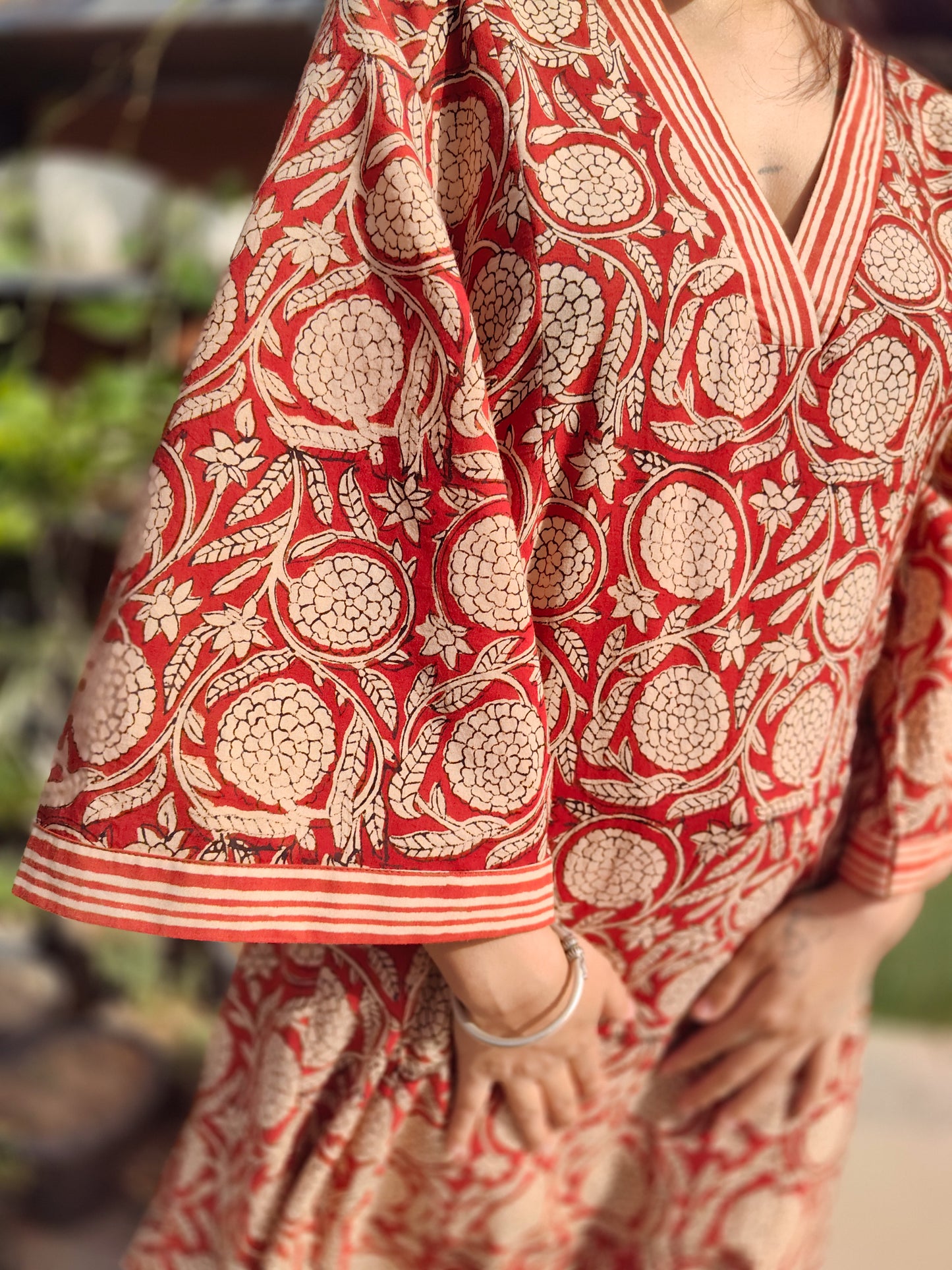 Cotton Handblock Kurta Set | With Pockets and Striped Pants |