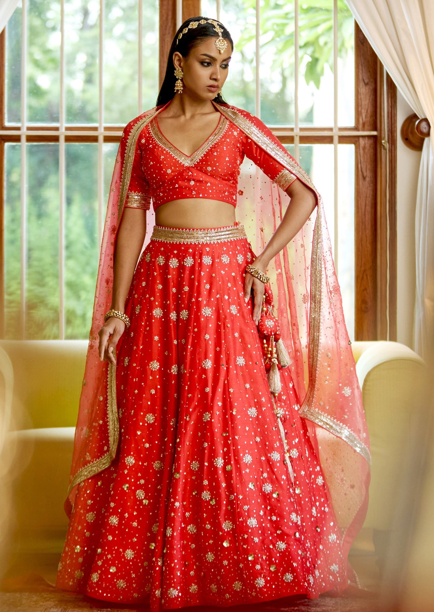 Mastaani Coral Red Nakshi Lehenga