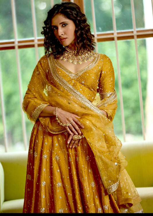 Mastaani Golden Nakshi Lehenga: A Regal Marvel