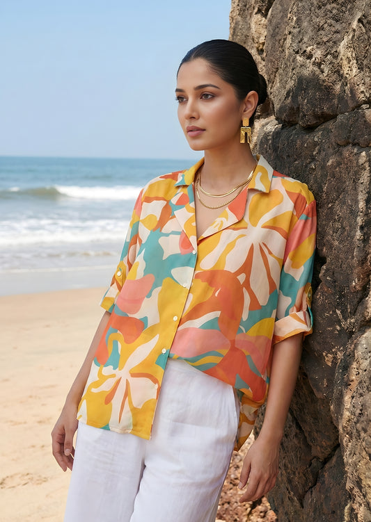 Multicolor Abstract Cotton Shirt for woman