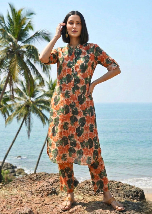 Printed Cotton Co-ord Set Leaf Prints