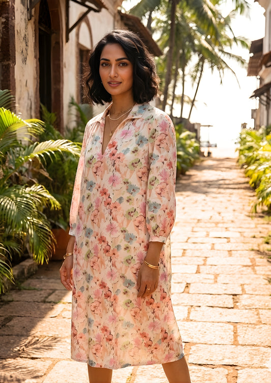 Floral Printed Linen Dress