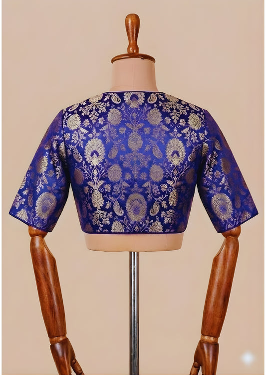 Blue Satin Silk Banarasi Blouse