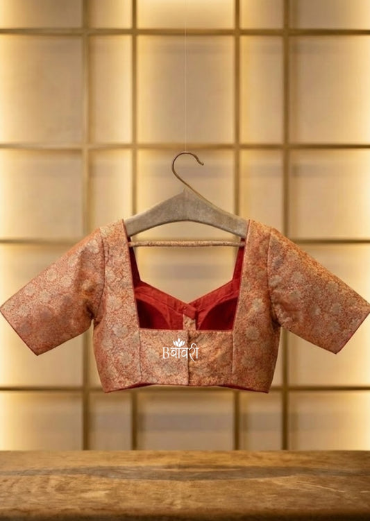 Shaded Red Brocade Silk Blouse