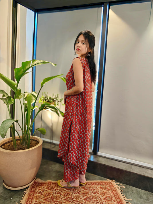 Rust Red hand printed Bagru Co ord Set