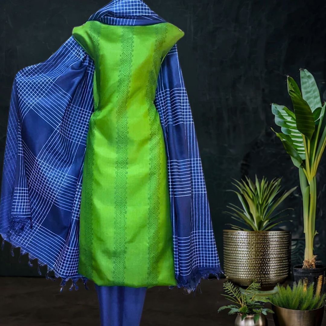 Online Tussar Silk Salwar Suit in Geometrical Print