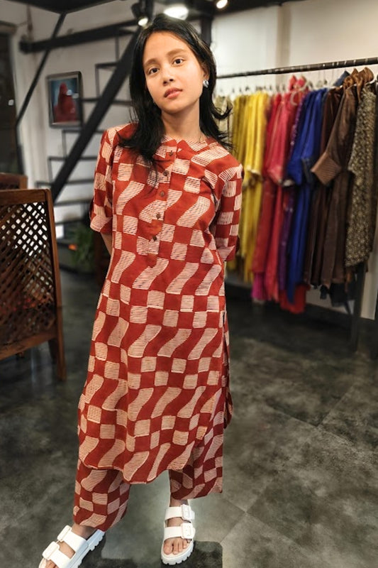 Bagru Print Summer Coord Set in Madder Red