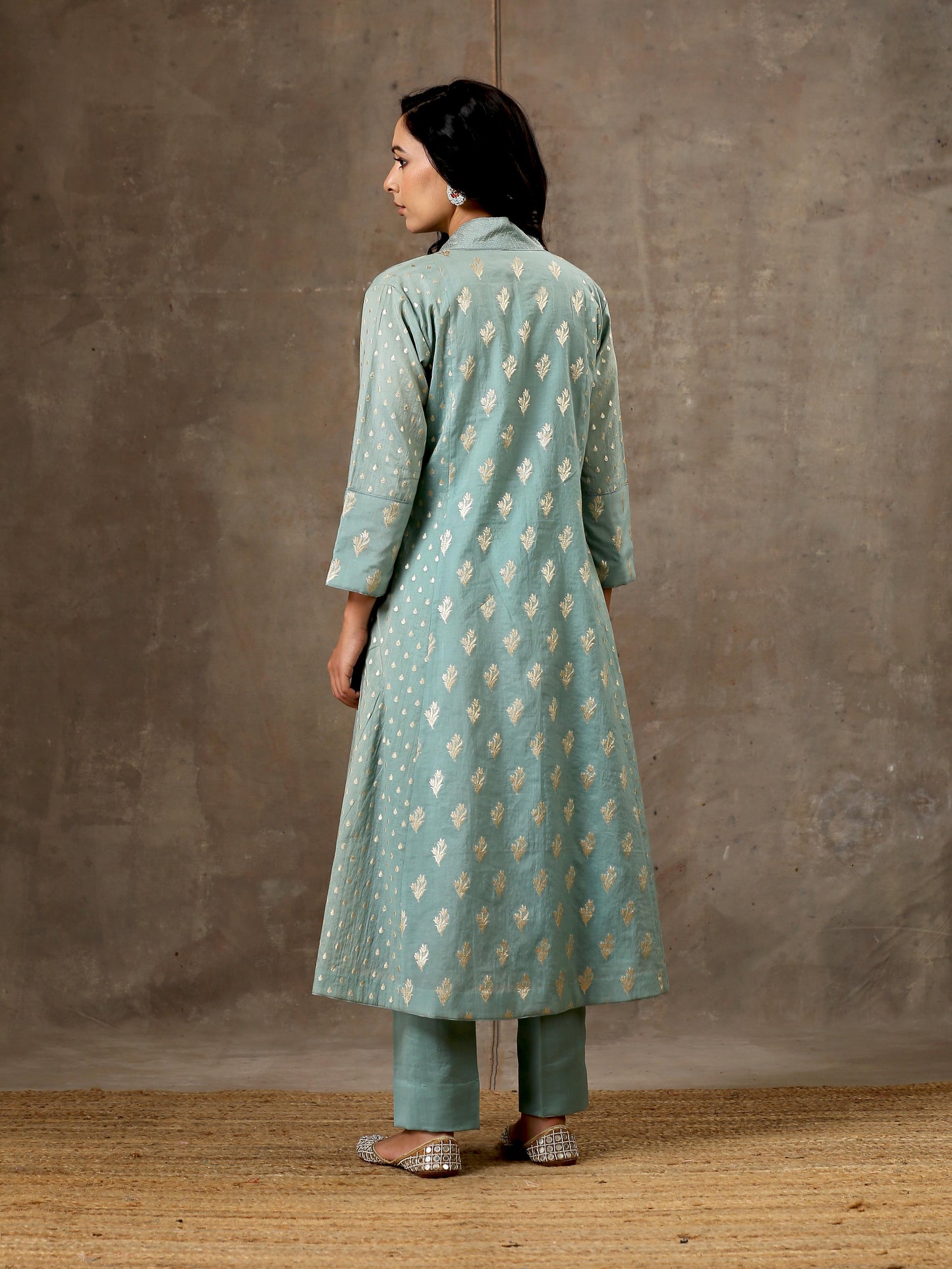 5 Kali Silk Chanderi Kurta Set in Aqua Blue