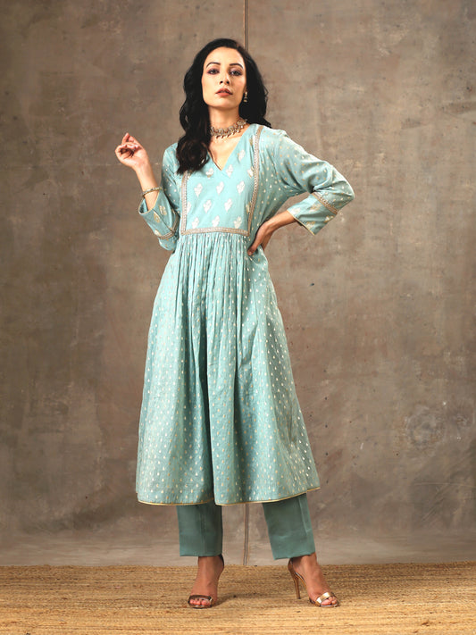 Chanderi Silk Yoke Kurta in Tiamo Blue