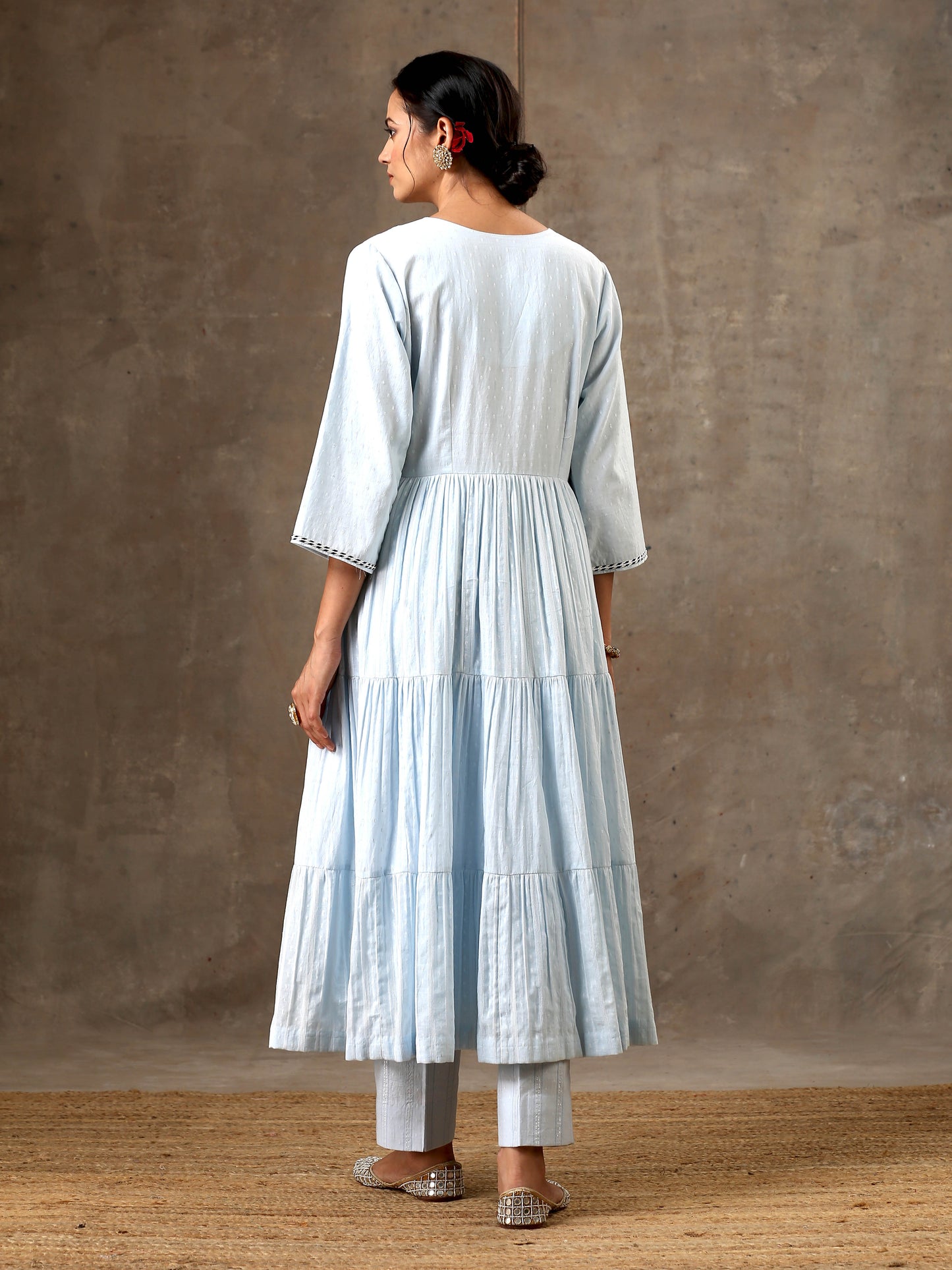 Woven Cotton Ensemble of 3 with Kota Dupatta - Ice Blue