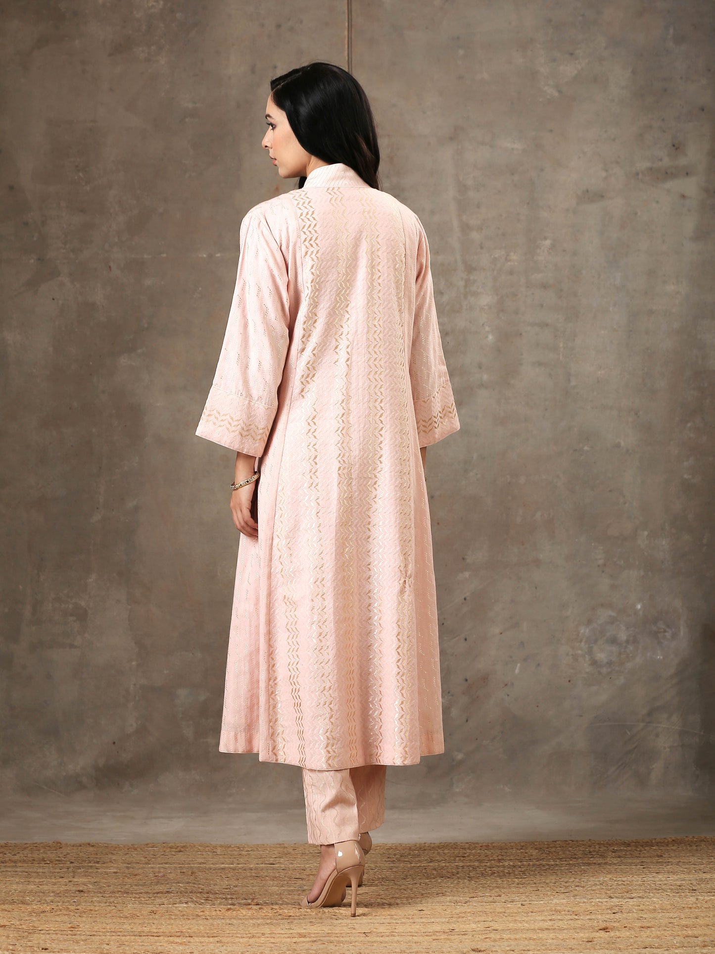 Woven Cotton Ensemble of 3 with Kota Dupatta - Powder Pink