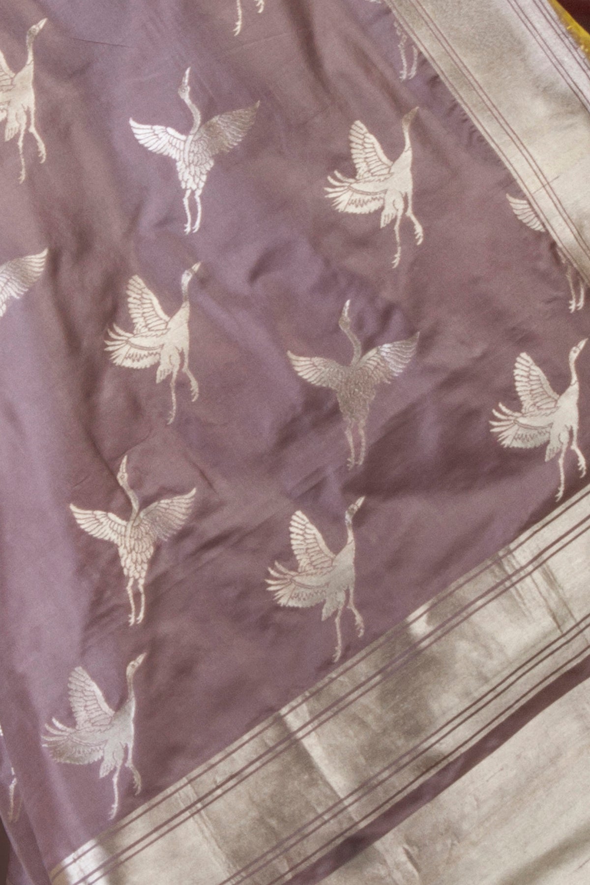 Pure Banarasi Kataan Silk Saree with Crane Bird Motifs.