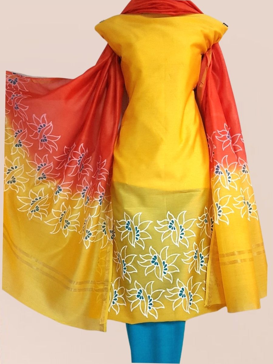 Block Printed Chanderi Silk Set_Yellow