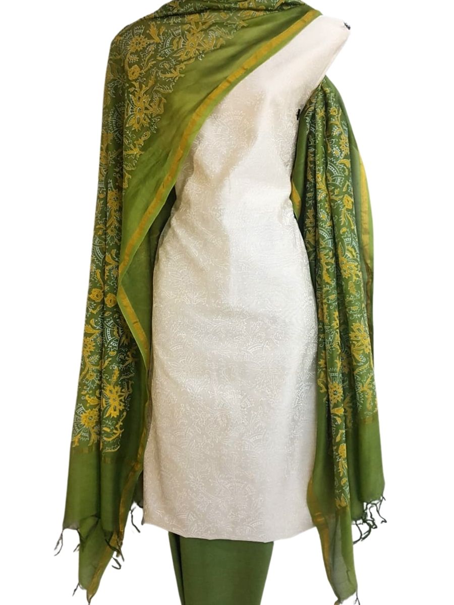 Block Printed Chanderi Silk Set_White