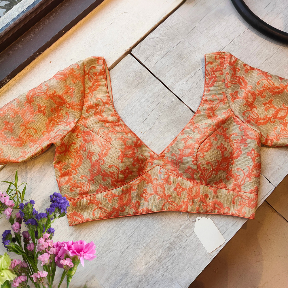 Peach Orange Shaded Silk Blouse 