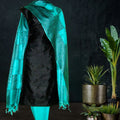 Printed Tussar Silk Dress Material with in Black with Turquoise Blue Dupatta
