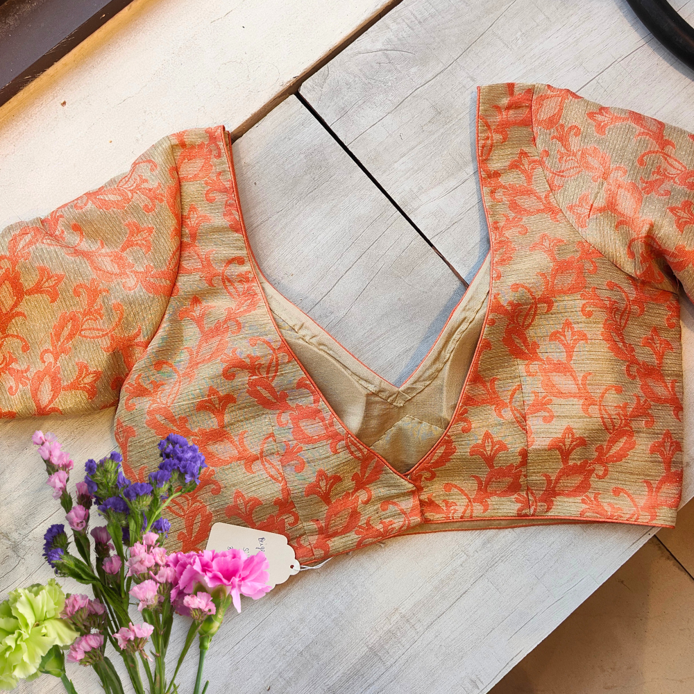 Peach Orange Shaded Silk Blouse 