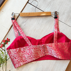 Pink Brocade Silk Strap Bralette Blouse
