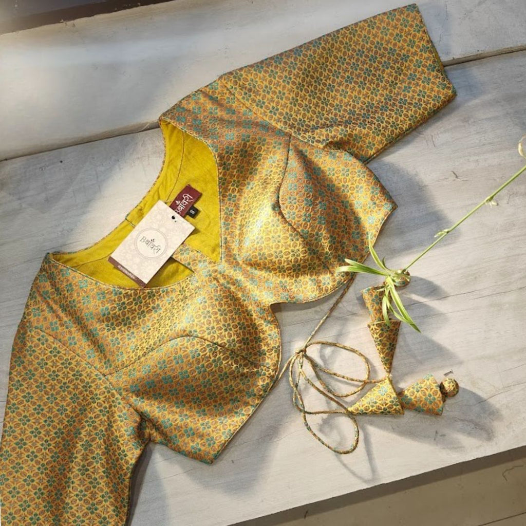 Yellow Brocade Silk Blouse