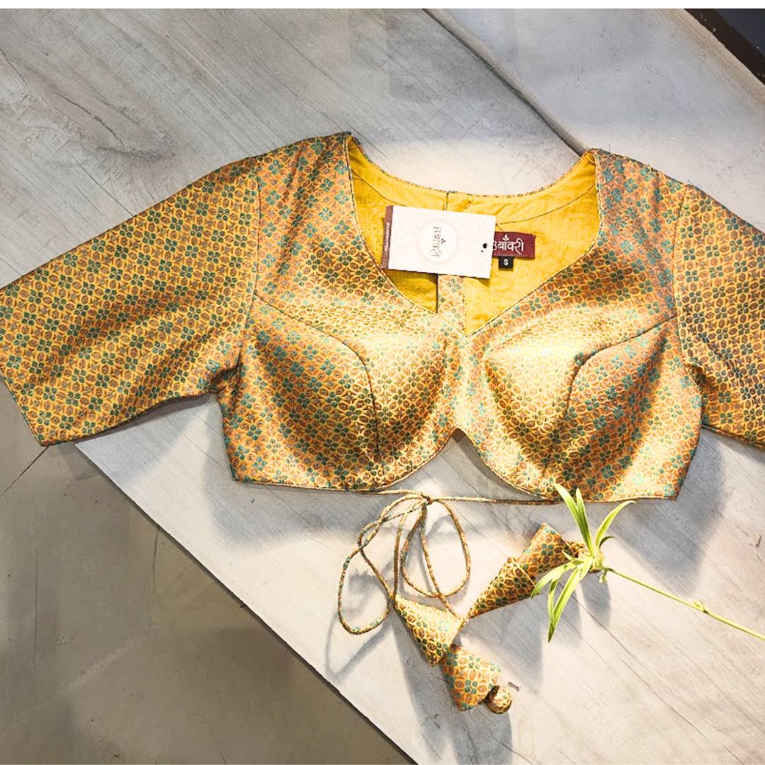 Yellow Brocade Silk Blouse