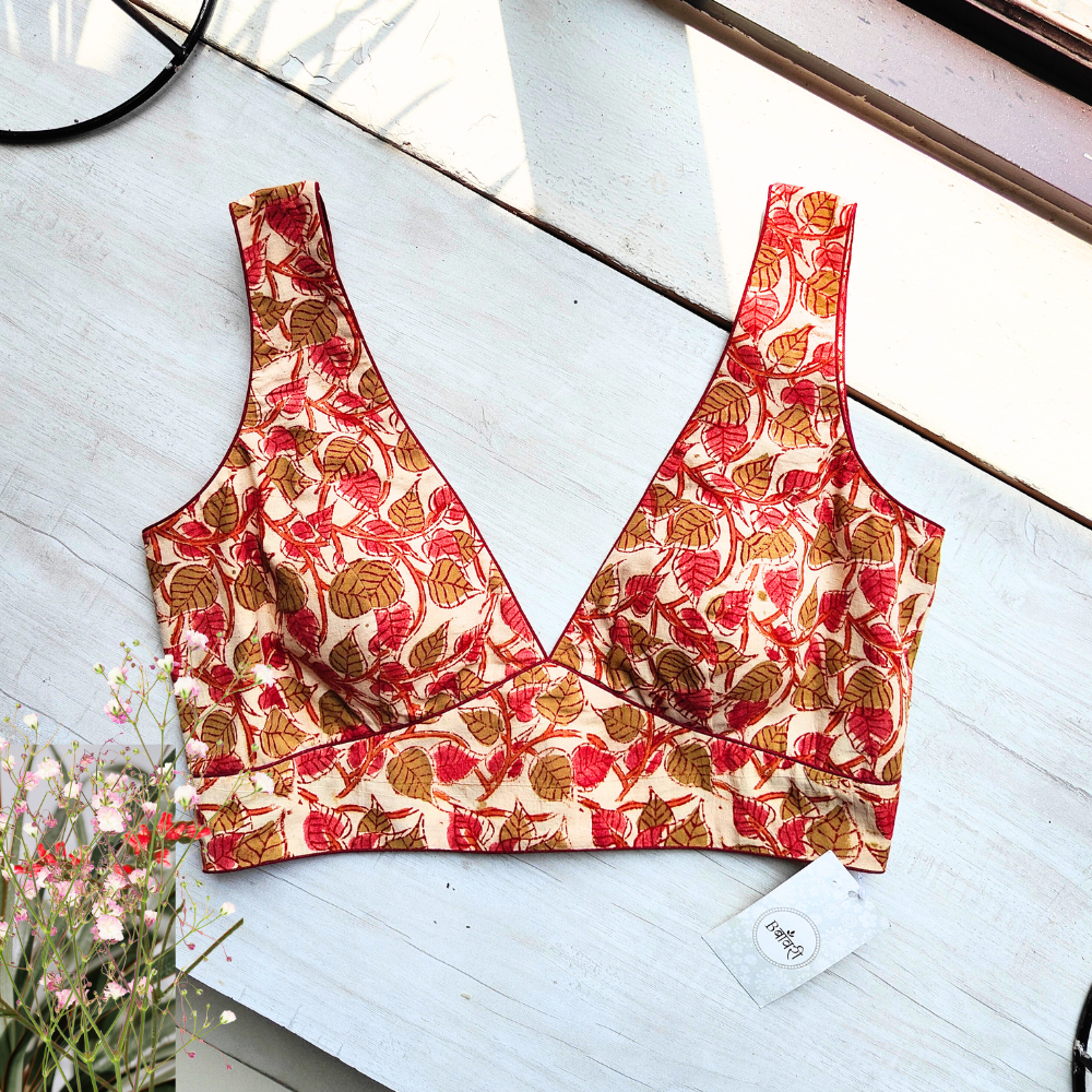 Kalamkari Cotton Plunging Neckline Blouse