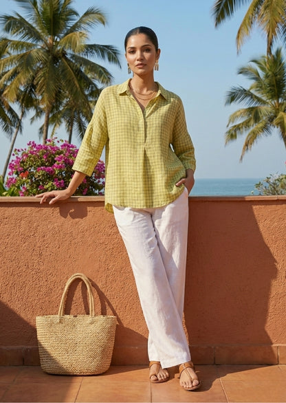 Cotton Linen Check Shirt Linen Cotton