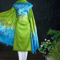 Blue Green Floral Printed Tussar Silk Salwar Material