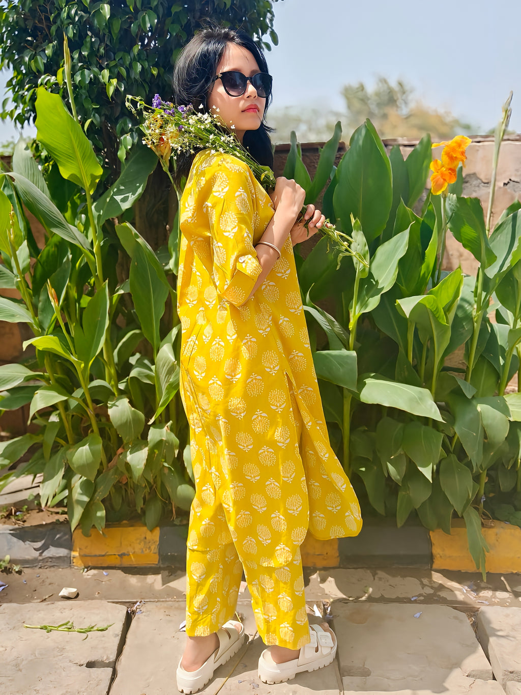 Printed Yellow Cotton Coord Set