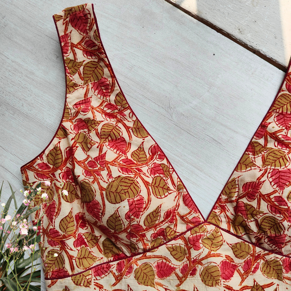 Kalamkari Cotton Plunging Neckline Blouse