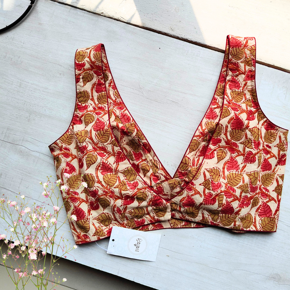 Kalamkari Cotton Plunging Neckline Blouse
