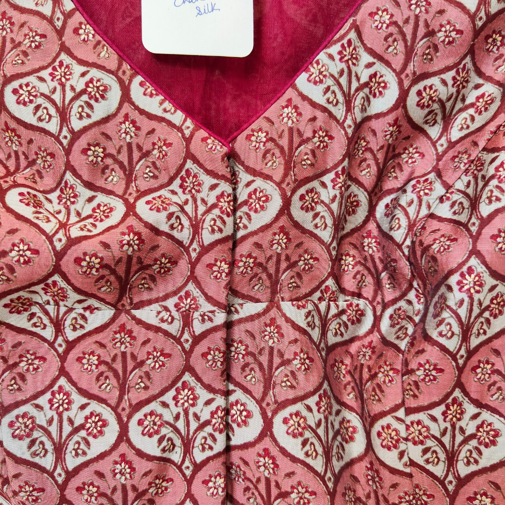 Printed Chanderi Red Silk Blouse