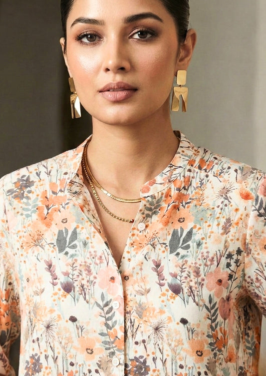 Printed Floral Shirt in Linen Cotton