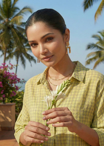 Cotton Linen Check Shirt Linen Cotton