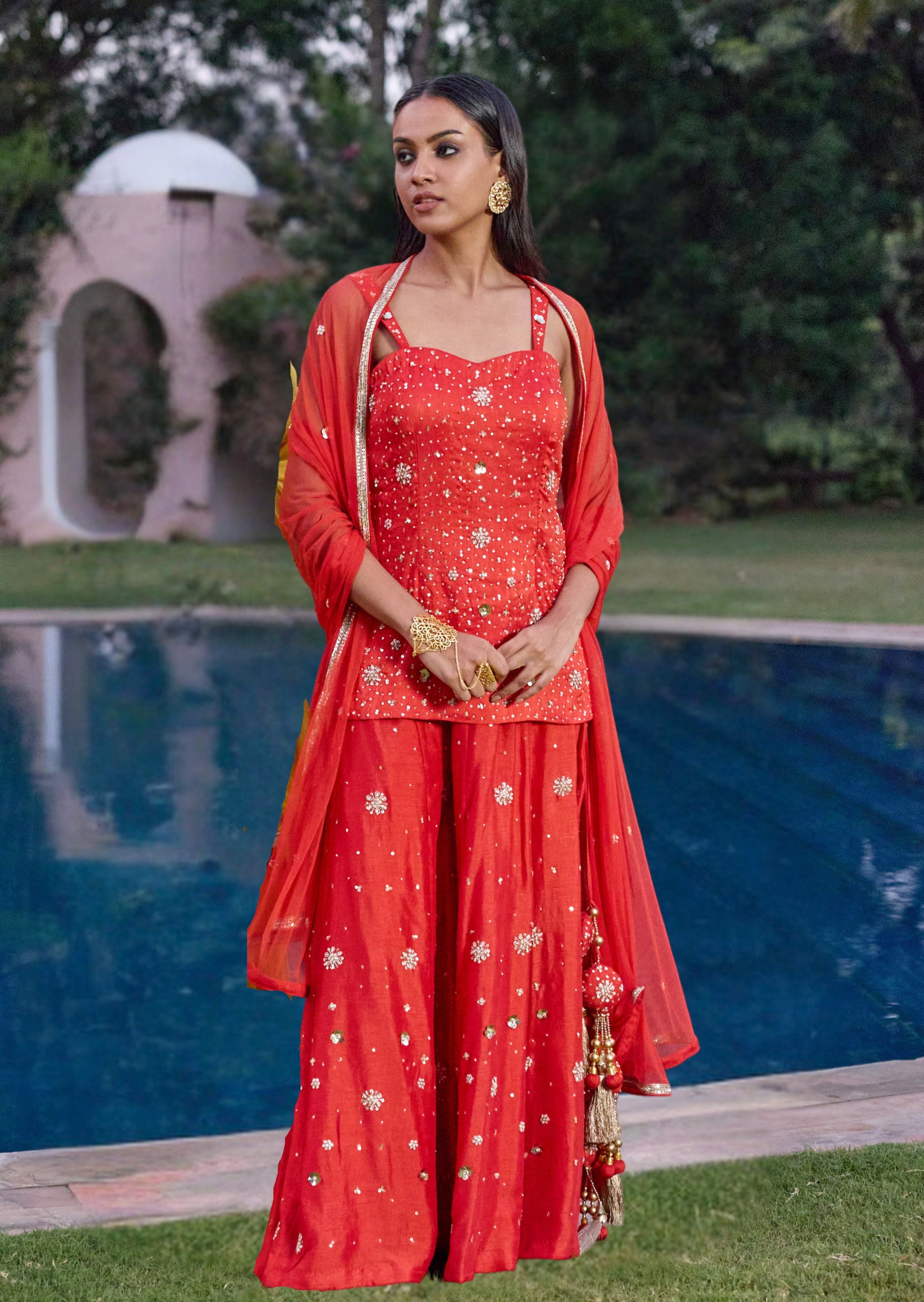 Sassy Sharara Set - Scarlet Red
