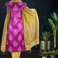 Block Printed Tussar Silk Suit with Chanderi Dupatta_Purple