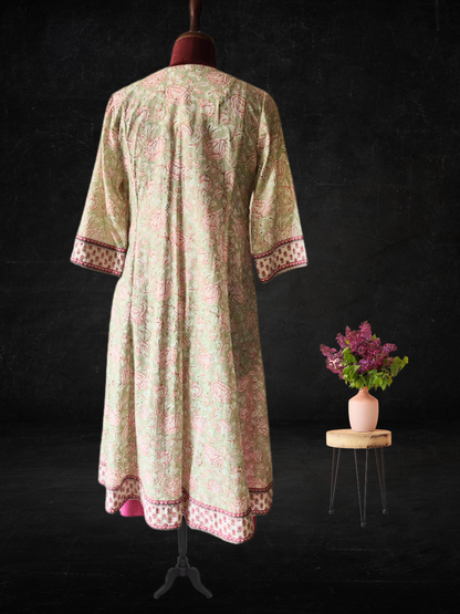 Light Grey Block Printed Kurta with Pink Farshi Set